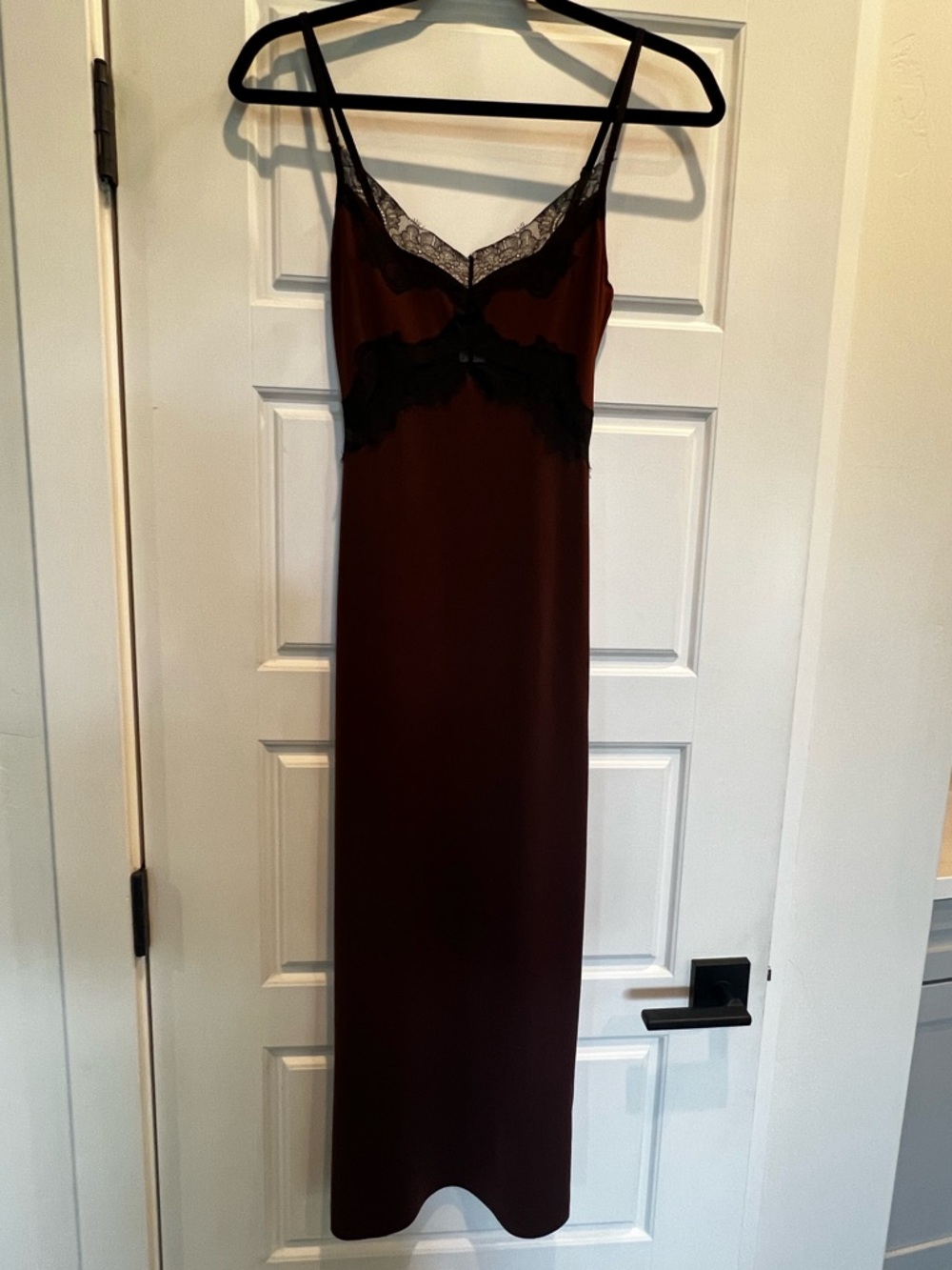 ZARA Burgundy Satin Lace Slip Midi Dress Small Viral Never Worn Date Night - Picture 2 of 8